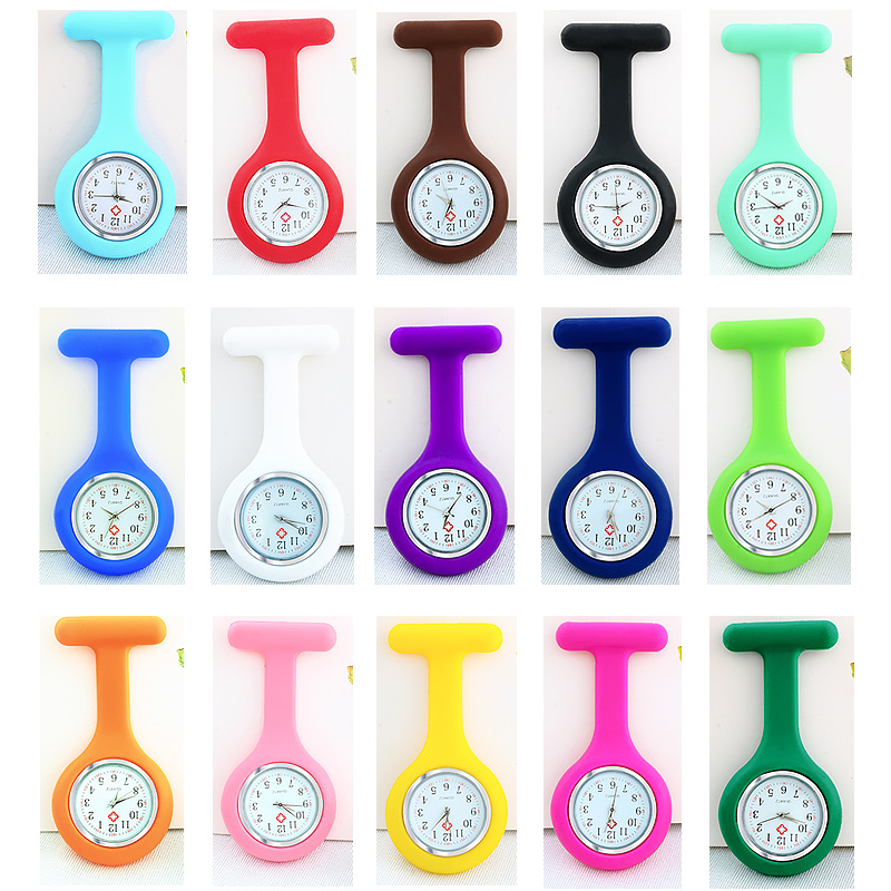 Mini lindos relojes de bolsillo de silicona, reloj de enfermera, broche, Túnica Fob, batería gratis, médico, Unisex