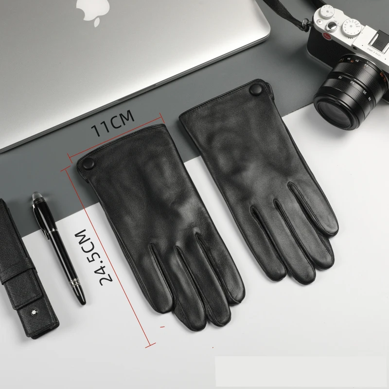 Light luxury business men's sheepskin gloves plus velvet to keep warm