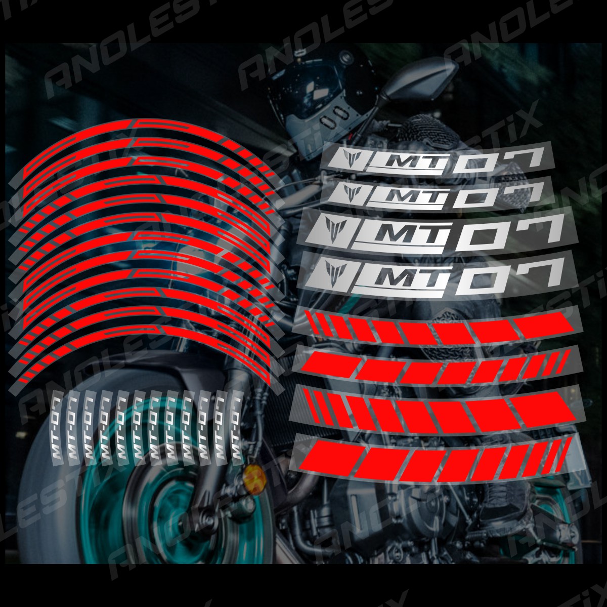 AnoleStix-pegatina reflectante para rueda de motocicleta, calcomanía para cubo, cinta de raya de llanta para YAMAHA MT-07 MT07