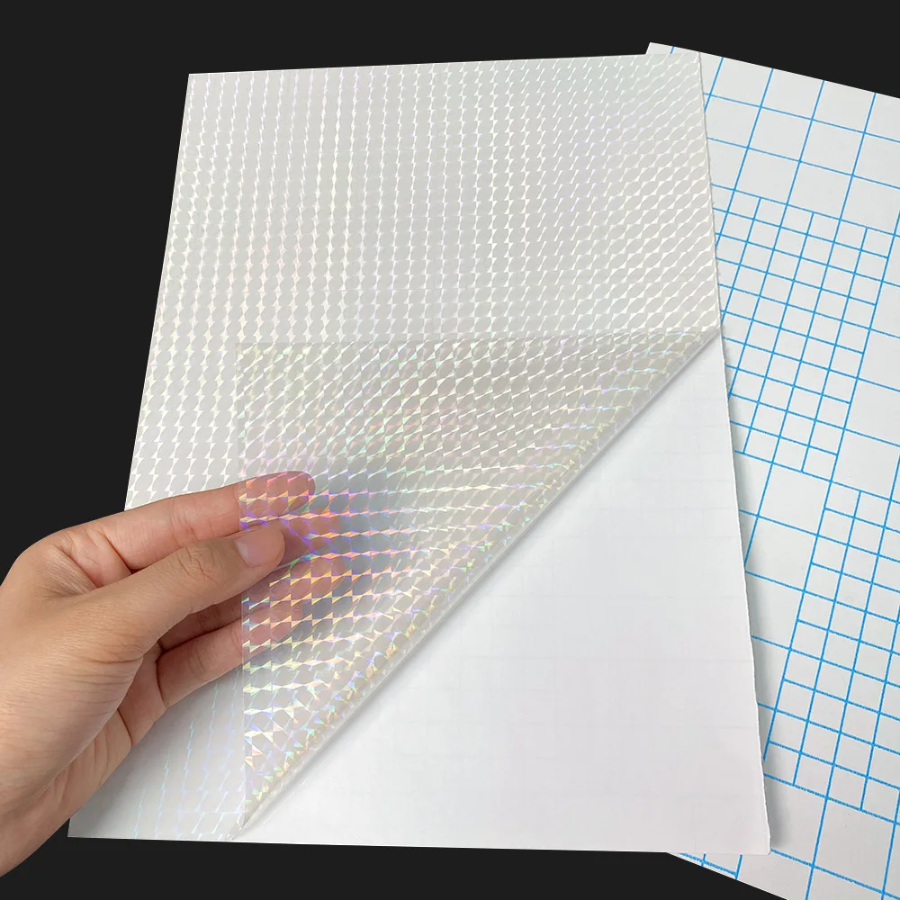 Feuilles de vinyle holographique semi-transparent, superposition, stratifié, auto-adhésif, stratifié, imperméable, autocollant, format A4, 10 pièces