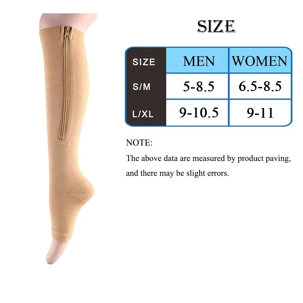 Kompression Socken Männer Frauen Unterstützung Knie Zipper Weibliche Offene spitze Dünne Anti Müdigkeit Stretchy Sox Hohe Socken Unisex