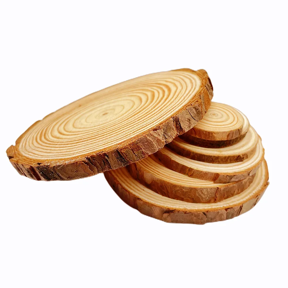 3-12 ซม.หนา 1 แพ็คสนธรรมชาติรอบไม้ชิ้นวงกลม Tree Bark Log แผ่น DIY งานฝีมืองานแต่งงานภาพวาด