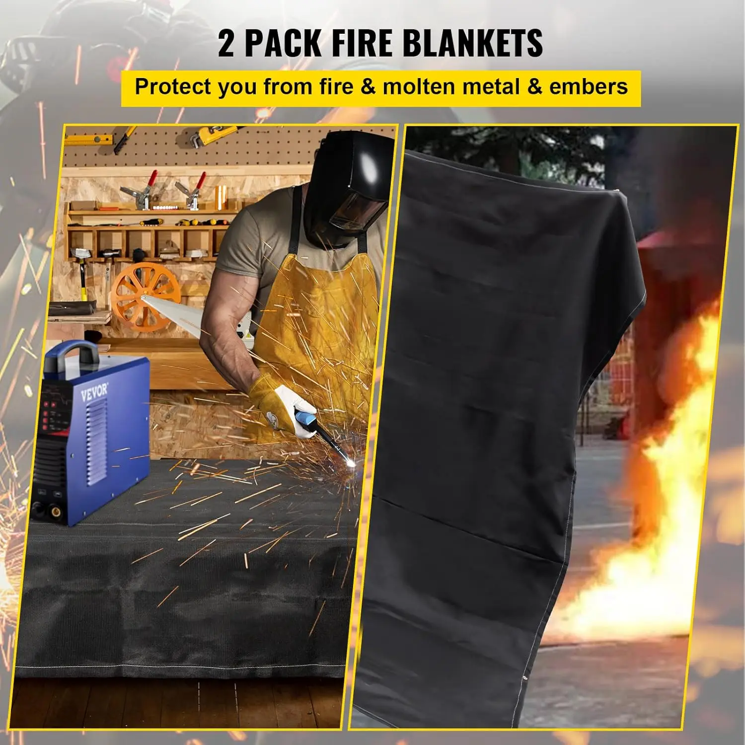 Fire Blankets,2 Pack Welding Blankets,8' x 10' Fire Suppression Blanket, 1022°F Flame Retardant Blanket, Fire Emergency Blankets