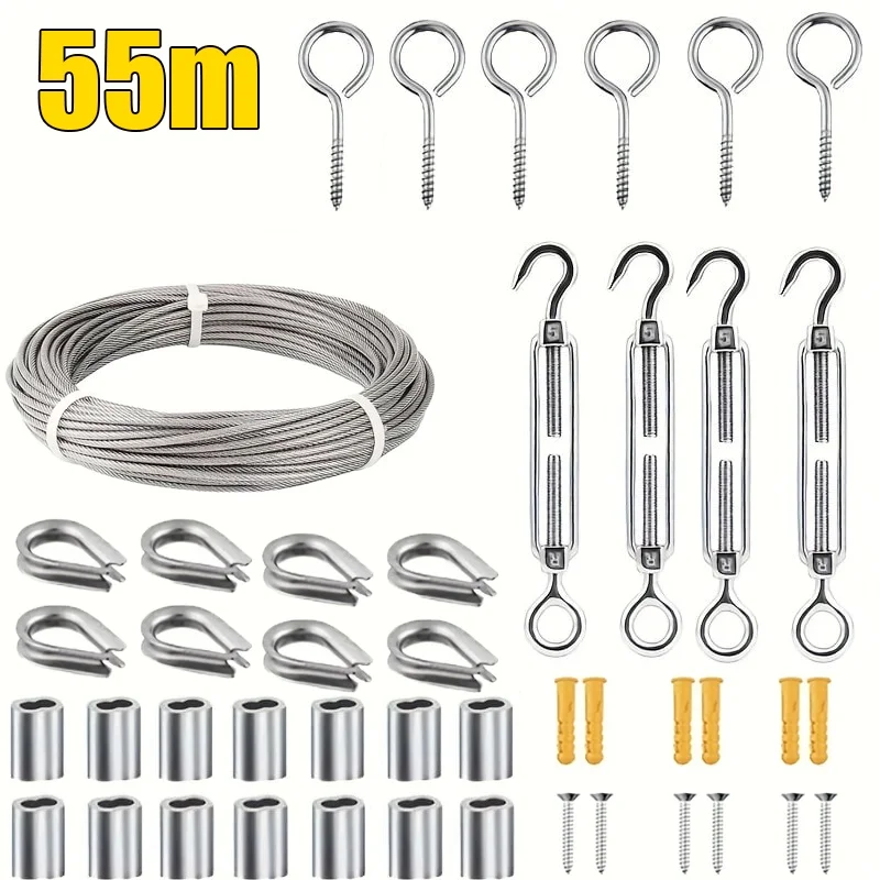 1Pc, with Accessories, 2.0mm Steel Wire Rope with Coating, 15/25/30/55m Stainless Steel Wire Rope Set, Pvc Coated - Durable 304 Grade, Suitable for Storage and Organization, Clothesline, Clothesline