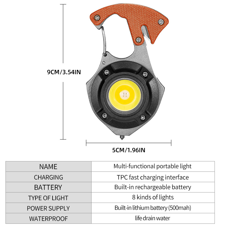 Portátil mini multi-função chaveiro luz de manutenção acampamento ao ar livre lanterna recarregável cob luz de trabalho