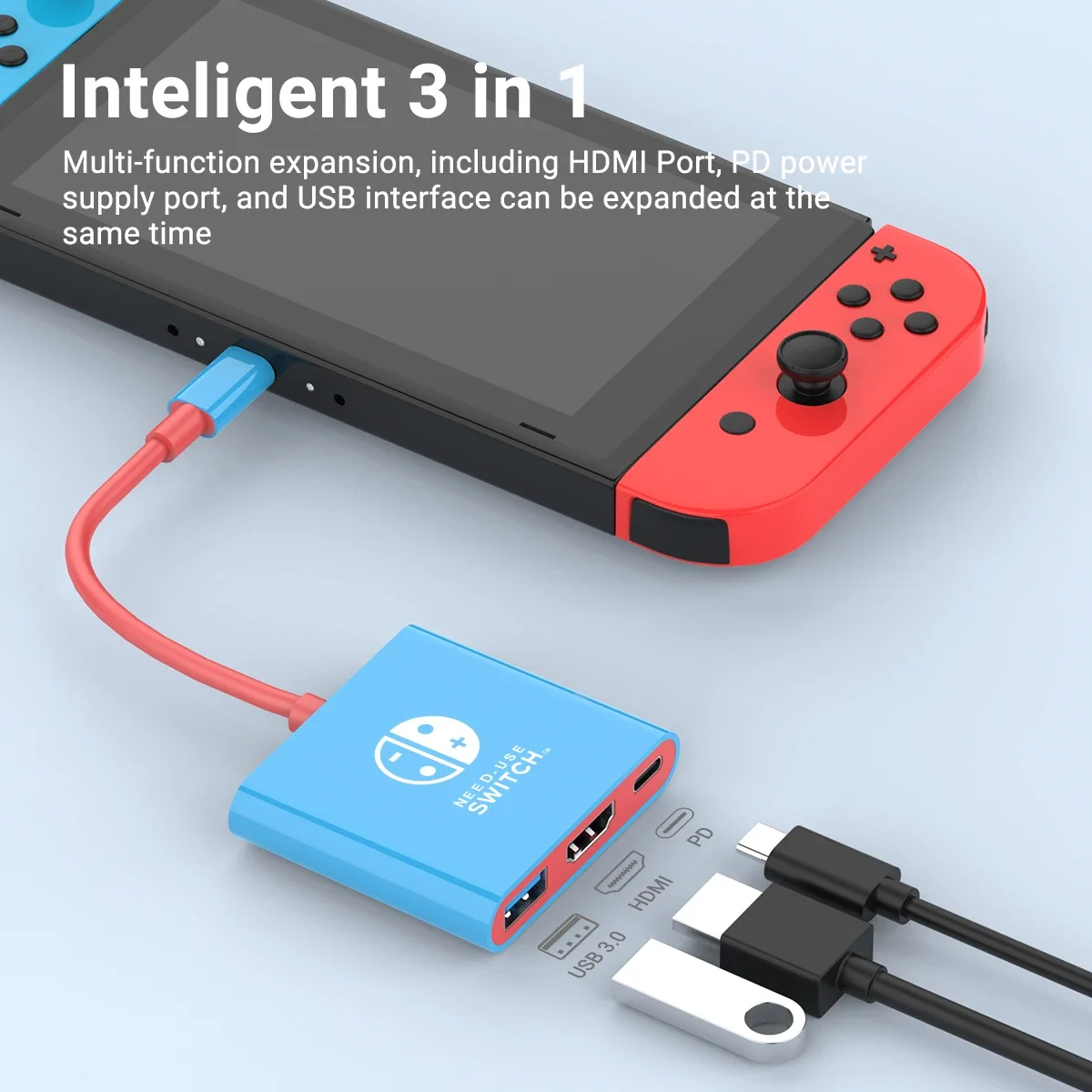 USB C to HDMI cable adapter for Nintendo Switch MacBook Pro 3-in-1 Type-C hub Thunderbolt 3 to HDMI 4K output 100W PD port