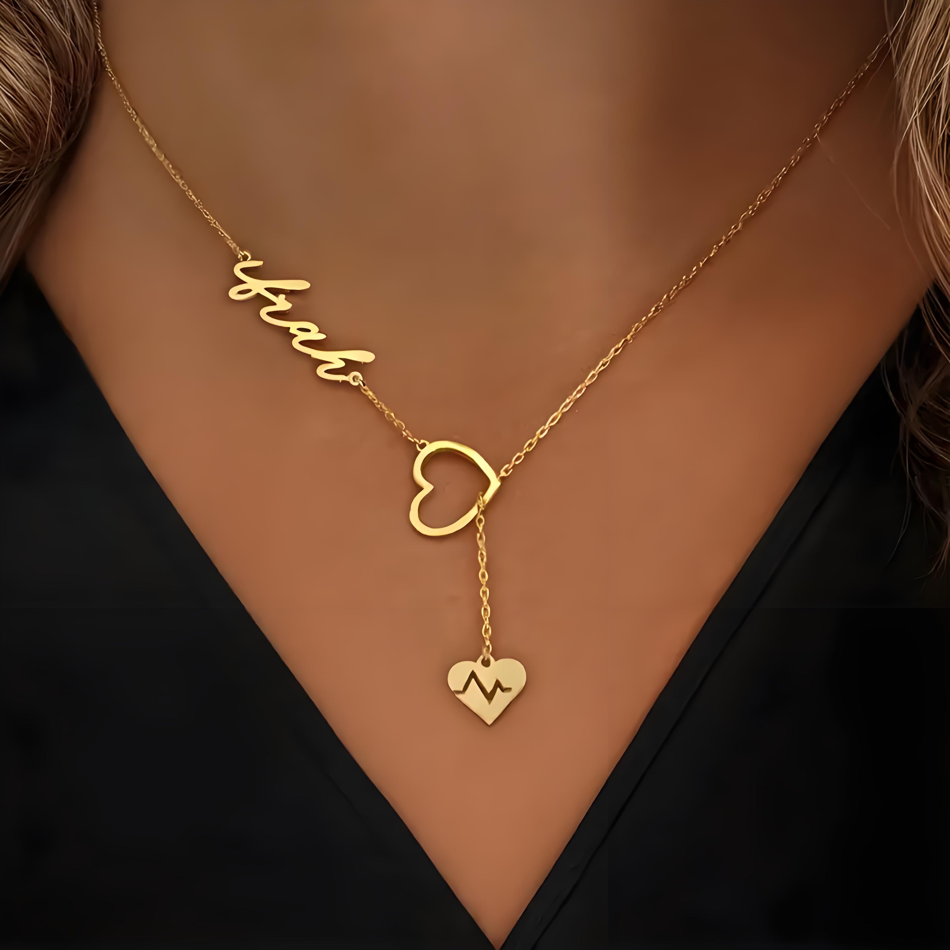 Personalisierte Herzschlag-Namenskette für Paare, Y-förmige Kette, individueller Schmuck, ideales Valentinstagsgeschenk