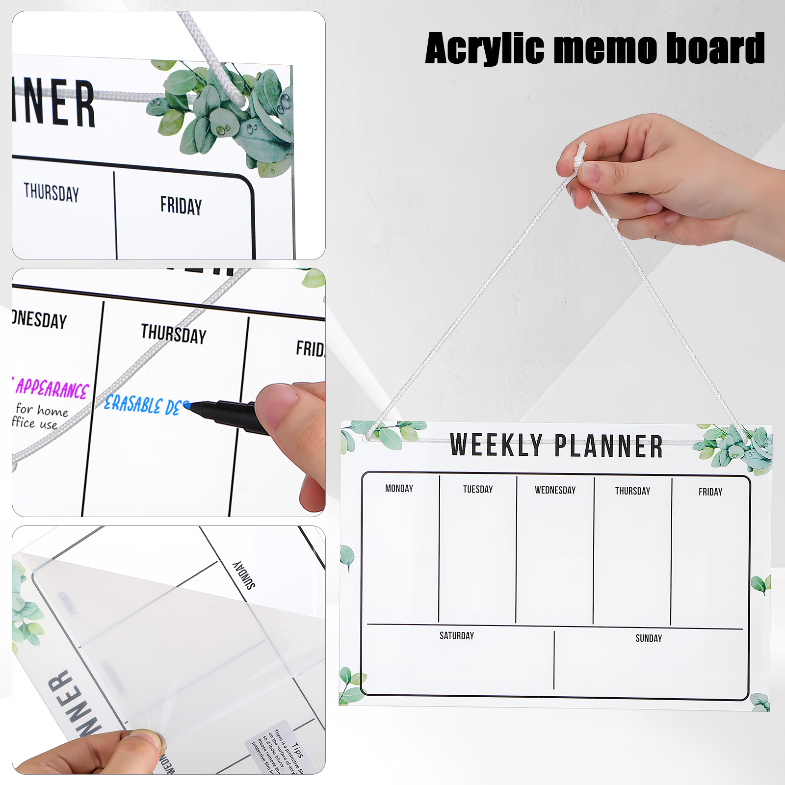 Hanging Acrylic Memo Board Erasable Writing Board Week Plan Whiteboard Home Office School Supply Presentation Supplies
