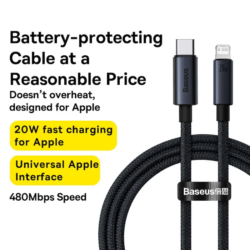 Cavo USB Baseus per iPhone 13 12 11 pro max Cavo USB iPhone Ricarica rapida per iPhone X XR 8 Cavo USB tipo C a fulmine