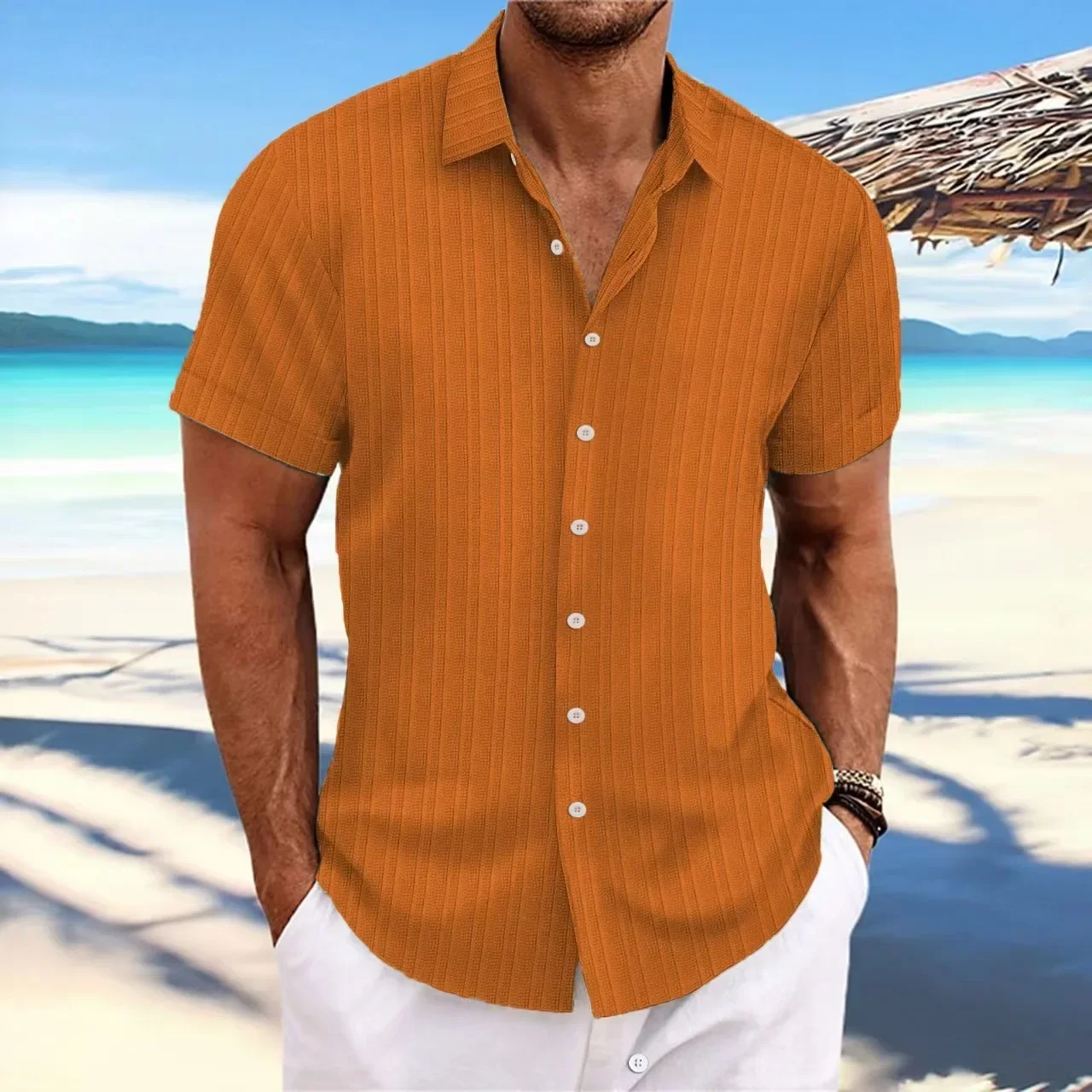 Camicia a maniche corte a righe di alta qualità da uomo estiva, nuova moda di lusso, top fresco traspirante da spiaggia casual business