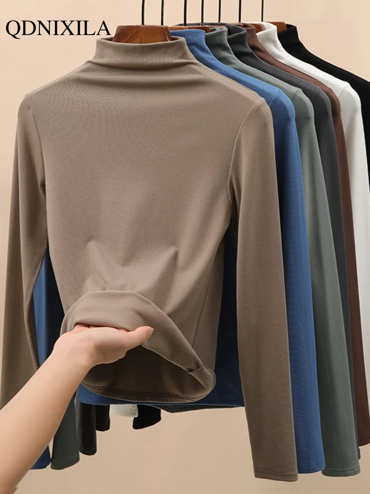 Halber Roll kragen pullover Modal Bottom ing Shirt Frauen Herbst Winter neue Innen bekleidung Mode schlank schwarz verdickt Langarm Top Pullover