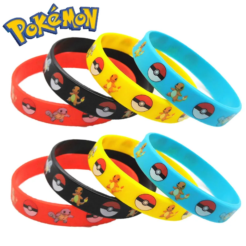 12 Uds. Pulsera de Pokémon Anime Pikachu Charmander niños dibujos animados pulseras de silicona accesorios de fiesta regalos de disfraz