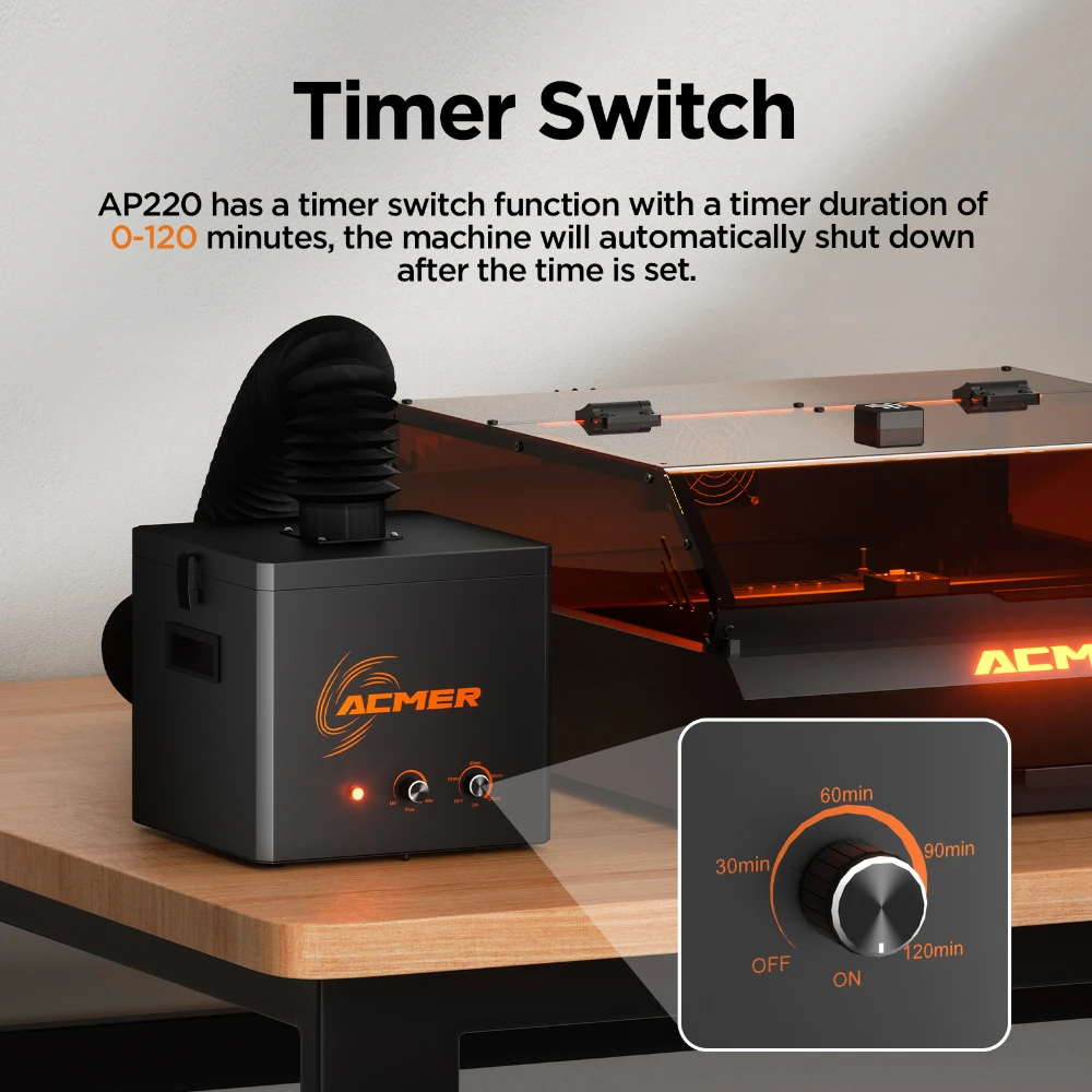 Acmer AP220レーザー煙清浄機、低ノイズ、3層交換可能なフィルターエレメント、煙ダストコレクター、CNCレーザー彫刻マシンに適しています