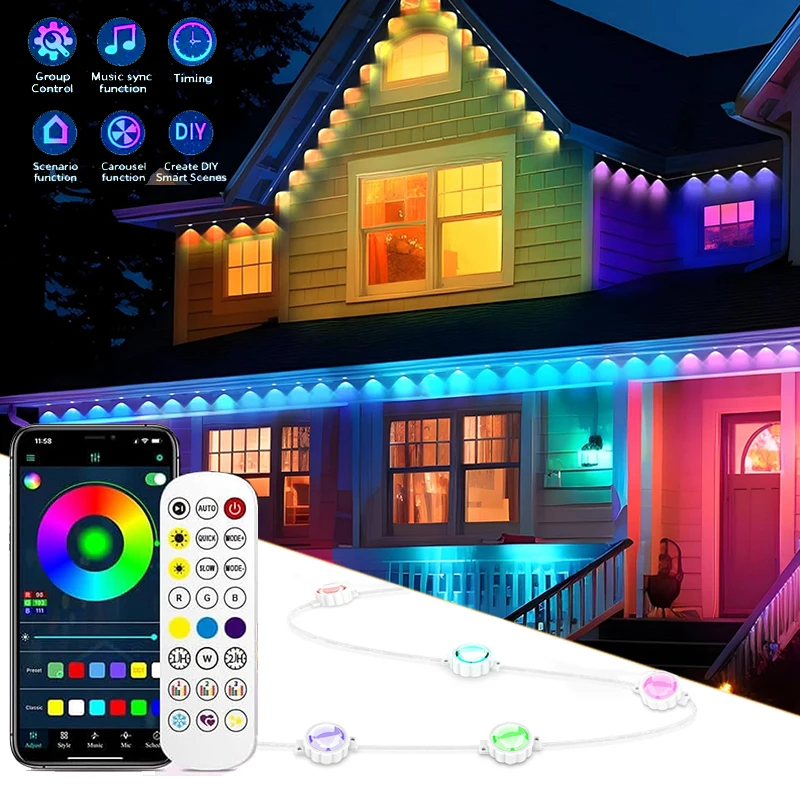 RGB Traufe Lichter Bluetooth Permanent Außen Beleuchtung Lichter Musik Sync Timer IP67 Wasserdichte String Party Hause Urlaub Dekor