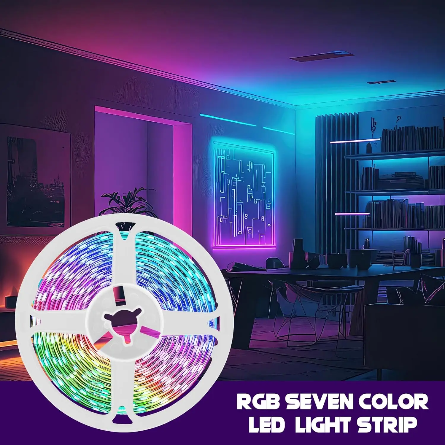 Clearance_Smart Luces LED para dormitorio, Control de aplicaciones de luces LED BT, bricolaje, múltiples colores en una línea, luces LED que cambian de color Mu