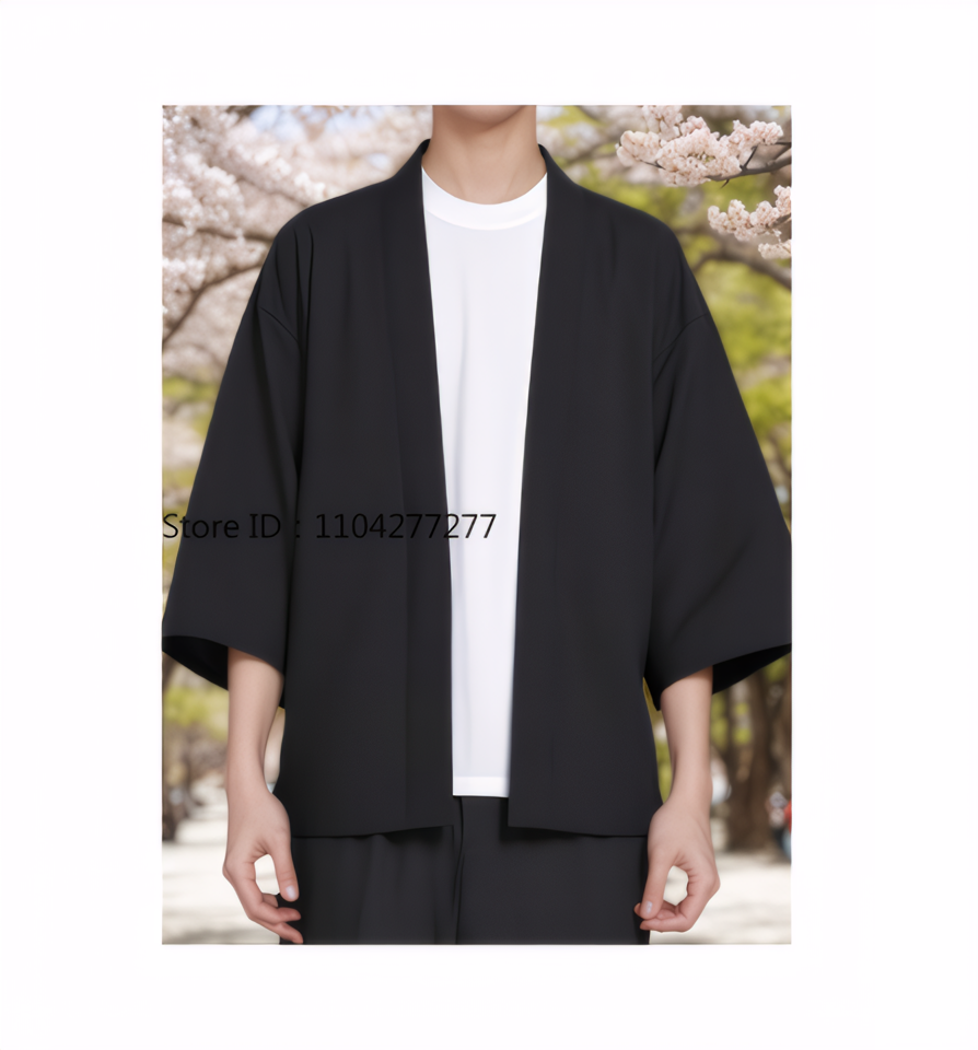 Camicia da uomo nera Camicia Kimono Cardigan Kimono Stile cinese Tradizionale uomo Estate Leggero Kimono giapponese Cardigan da uomo
