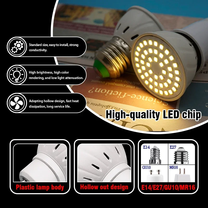 1-10PCS GU10 MR16 E14 E27 Spotlight Lampada LED Bulb AC110V 220V Bombillas Spot Light Replace The Halogen Lamp Home Derection