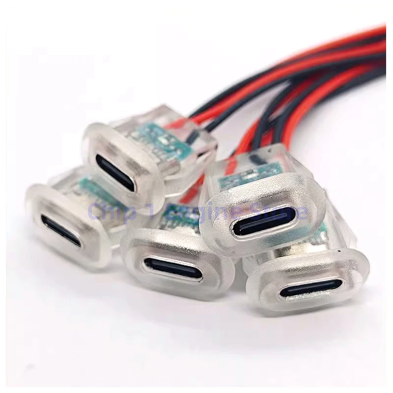 10 pçs 2pin usb tipo c entrada tipo tomada de carregamento com luzes led placa à prova dwaterproof água USB-C porta alimentação TYPE-C conector fêmea jack