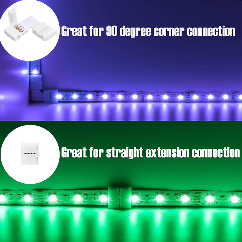 Conectores led de 4 pinos, conectores de canto de ângulo reto de 10mm de largura, adaptador sem solda, terminal de conector para 3528/5050 smd rgb, 1 peça