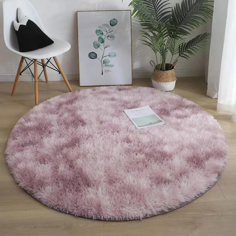 Alfombra nórdica para sala de estar, seda de felpa, alfombra circular, cesta colgante, alfombra para silla de ordenador, alfombra de color sólido para sala de estar