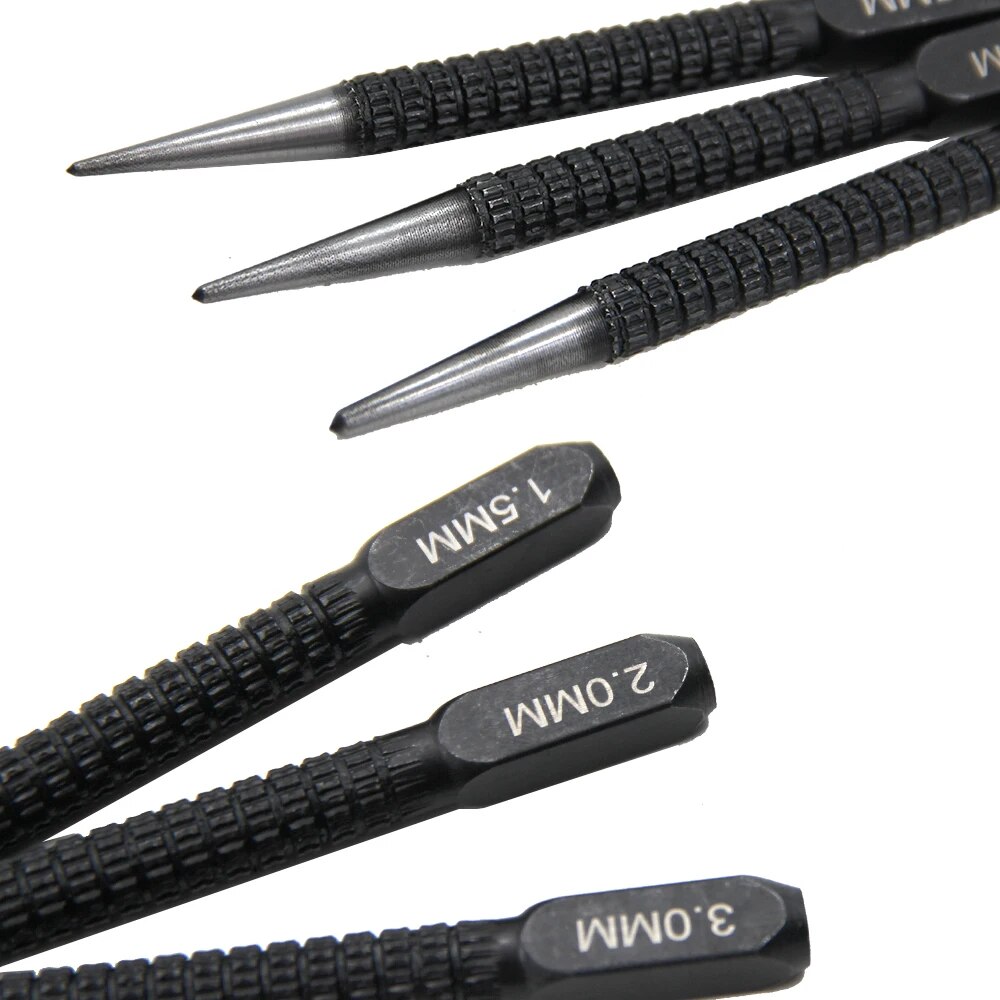 Fixador de posicionamento de perfurador central, 3 peças, preto, cilíndrico, pino de perfuração de unhas, conjunto de acessórios de ferramenta de perfuração