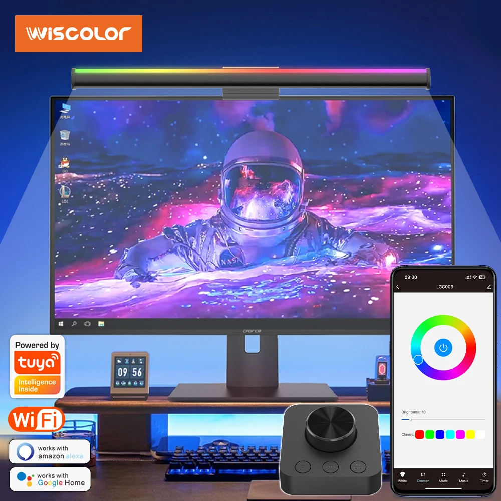 Wiscolor TUYA Computer Monitor Light Bar Remote Control Multiple Screen Lamp USB , E-Reading LED Hanging Light for Office/Home