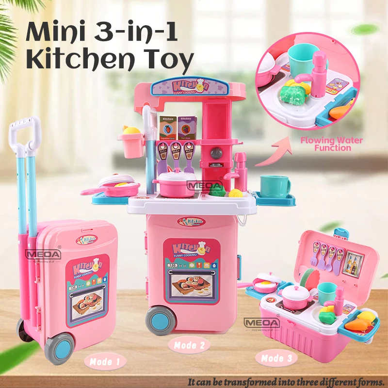 Mini juego de cocina 3 en 1, juguete de cocina, juego de simulación, integra cajas de almacenamiento y juegos de vajilla, maleta portátil, kits de cocina, juguetes