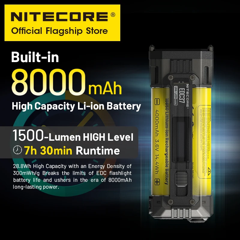NITECORE EDC37 Ultimate Tactical EDC Flashlight 8000 люмен 18 Вт USB-C Перезаряжаемый Troch Light Встроенный литий-ионный аккумулятор емкостью 8000 мАч