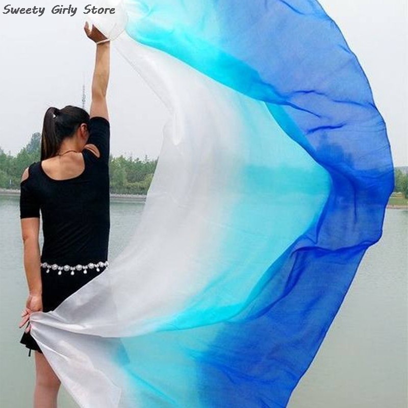 2m fitas de desempenho cor gradiente pashmina hijabs moda feminina cachecol de dança moderna xale de dança do ventre latina para festa na praia