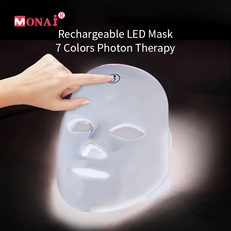 Máscara led recarregável terapia de luz vermelha rosto 7 cores rímel de led tratamento facial sem fio um toque dispositivo de aperto da pele
