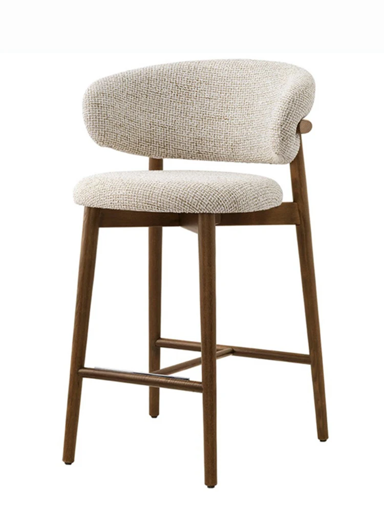 Nordic bar Furniture Modern Solid Wood Frame High bar Stool Withe Linen Fabric bar Stools Chair with Curved Backrest for Kitchen