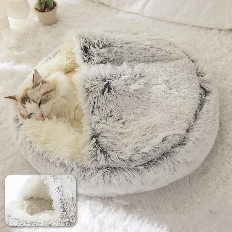 Morbido letto per animali domestici in peluche con rivestimento rotondo per gatti materasso per animali domestici caldo cane gatto 2 in 1 nido per dormire grotta per cani di piccola taglia