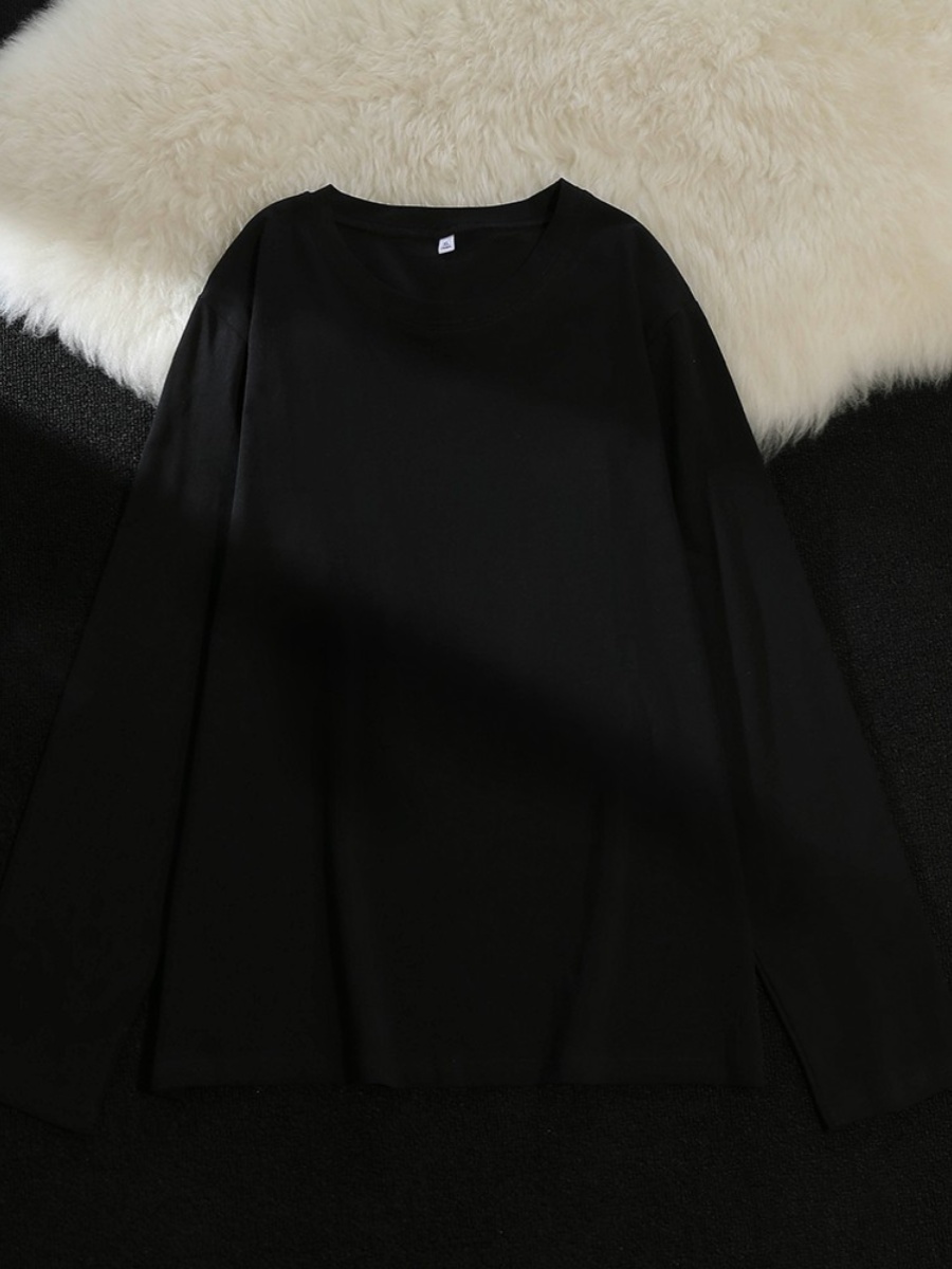 プラスサイズの女性の長袖ピュアコットンベースシャツ 300 ポンド大コード脂肪 MM ソリッドカラーインナーウェア Tシャツカップルトップ