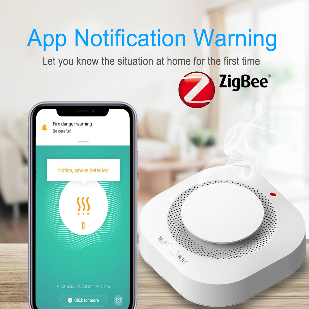 Tuya inteligente zigbee detector de fumaça sem fio detectores de vazamento de fumaça prevenção sensor de fumaça instalar em áreas não fumantes ou cozinha