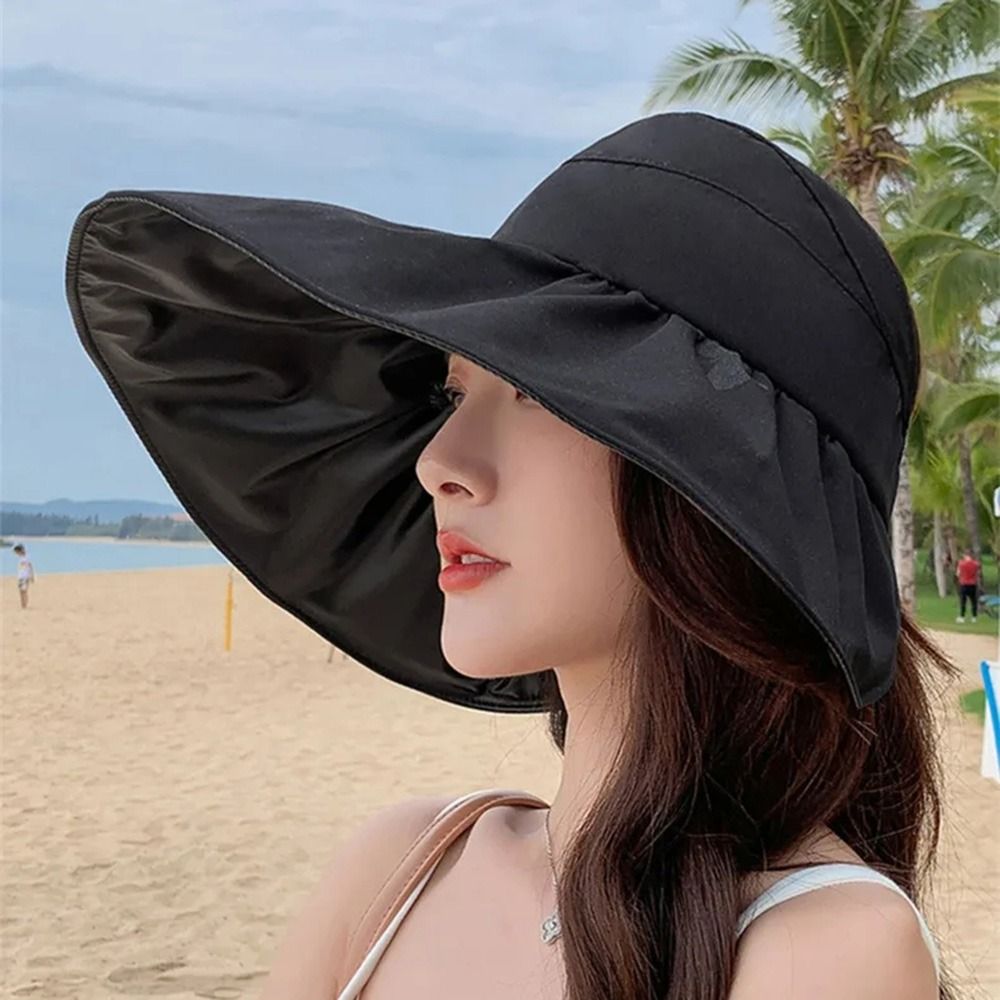 UV Protection Large Visor Sun Hat Empty Top Foldable Summer Sun Cap Adjustable Comfortable To Wear Sunscreen Bucket Hat Women