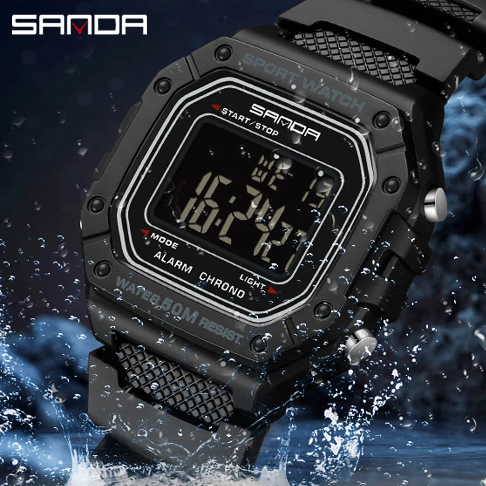 SANDA 2156 relojes de moda para hombre, reloj deportivo resistente al agua para hombre, cronómetro militar estilo S, reloj de pulsera Digital a prueba de golpes