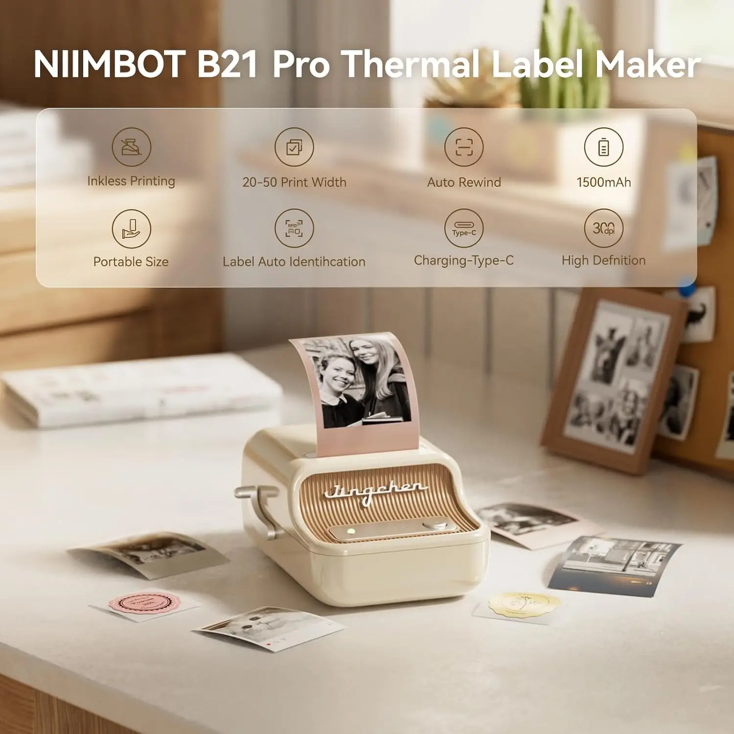 Niimbot 200dpiB21 300dpi B21PRO Label Maker Tag Price Impressora de etiquetas térmicas portátil com etiquetas fotográficas brancas para padaria/negócios
