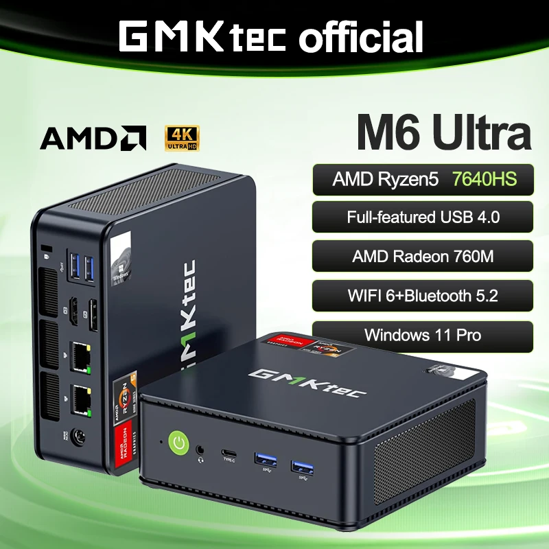 GMKtec M6 Ultra Nucbox Mini PC AMD R5 7640HS 6-rdzeniowy 12-wątkowy DDR5 4800Mhz Pcie 3.0 SSD WIFI 6 BT5.2 Win11 Pro Komputer stacjonarny do gier