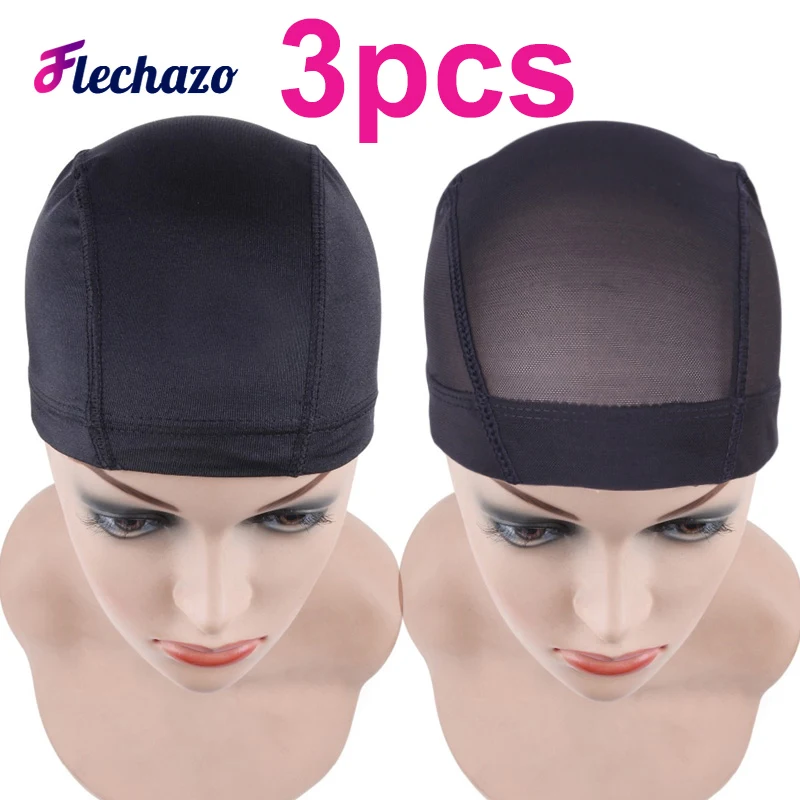 Gorros de peluca sin pegamento para mujer, gorro de malla negra para hacer pelucas, más fácil de coser en cúpula, gorro tejido, forro de peluca, tallas S M L, 3 uds.