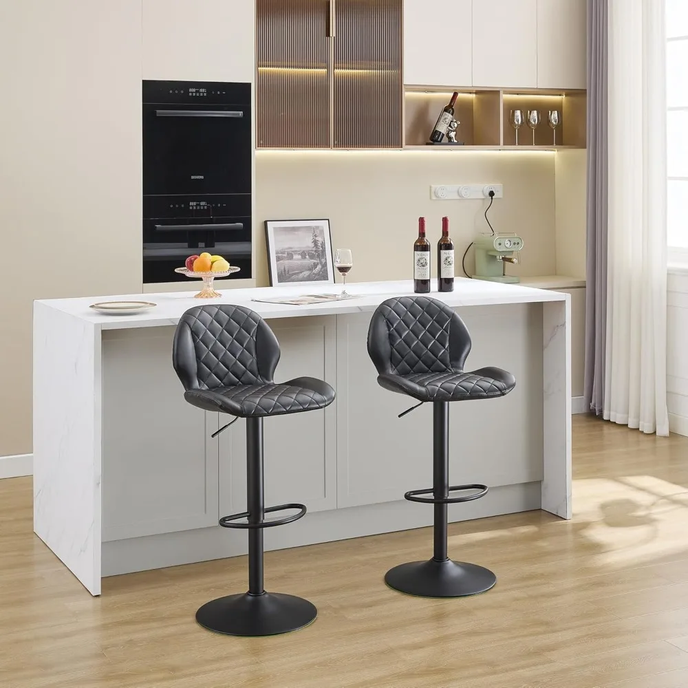 Bar Stools Set of 2,Swivel Bars Stools with Back, Adjustable Bars Stool 24"-33", Faux Leather Upholstered Bar Stool