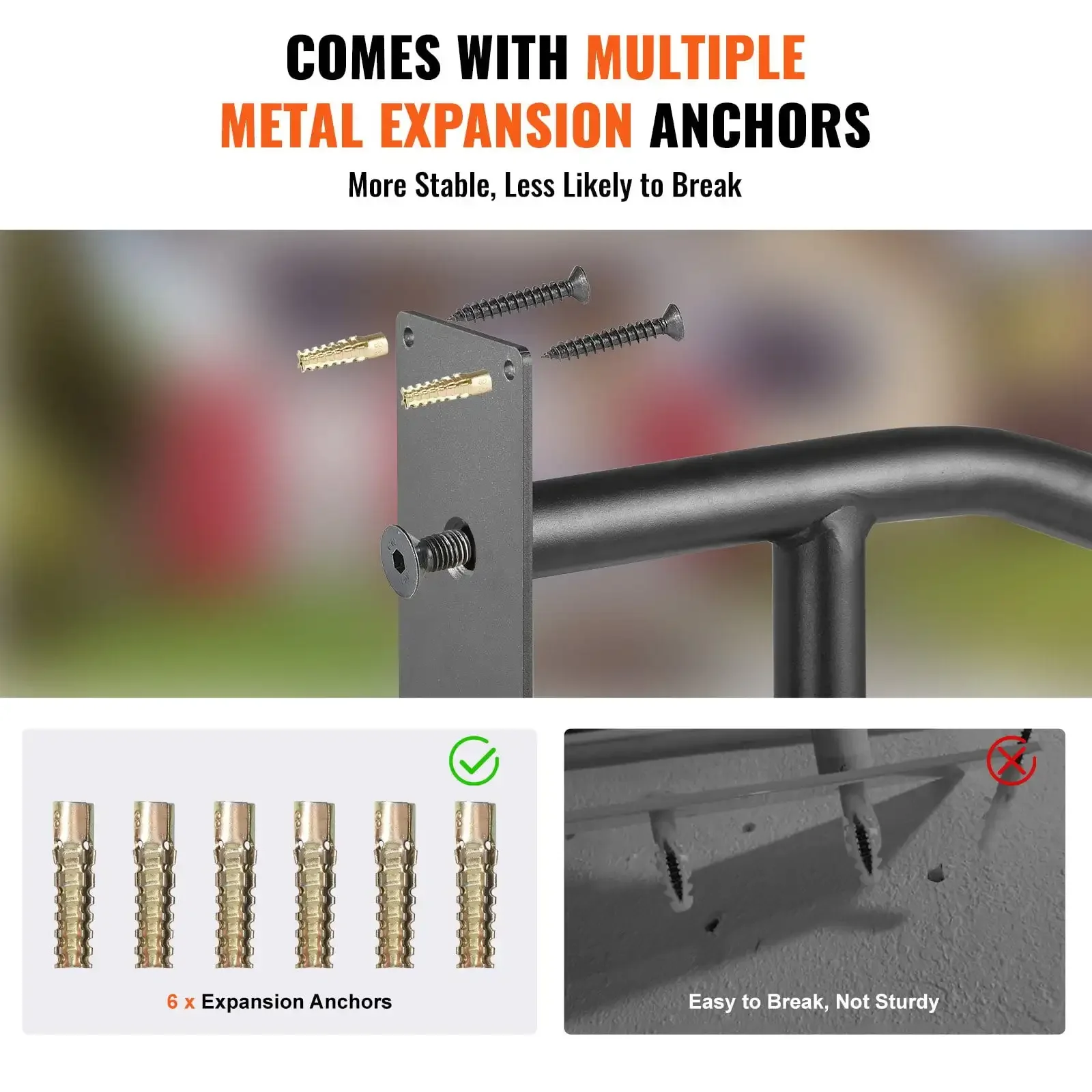 29" Wall Mount Handrails for Outdoor Steps - Durable Railings for 1-3 Steps