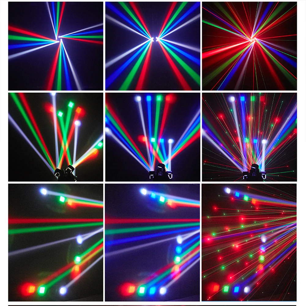 Красочные мини-дискотечные огни 48 Вт с 4 подвижными головками DJ Light DMX512 Светодиодный луч Стробоскопический эффект RGBW Вечеринка Ночной клуб Бар Сценический свет