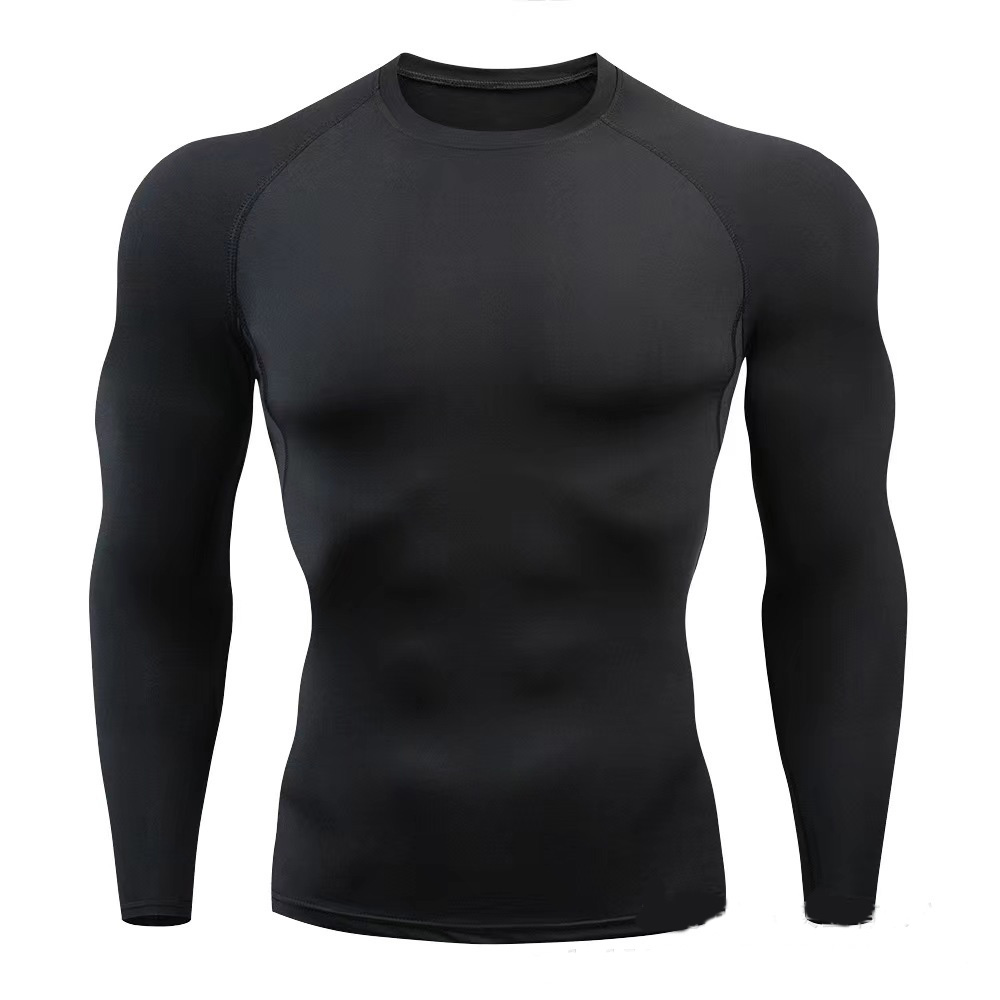 1pc Sports Fitness Men Outdoor Sports High Elastic Quick Drying Tight Plus Fleece Compression Long Sleeve T-shirt