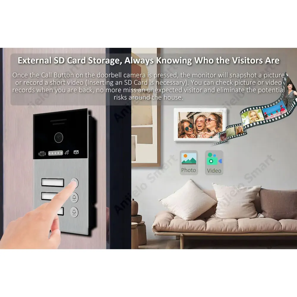 2 com fio campainha sistema de intercomunicação 1080p tuya 7 Polegada tela toque vídeo porta telefone cartão desbloquear suporte dahua hikvision câmera ip