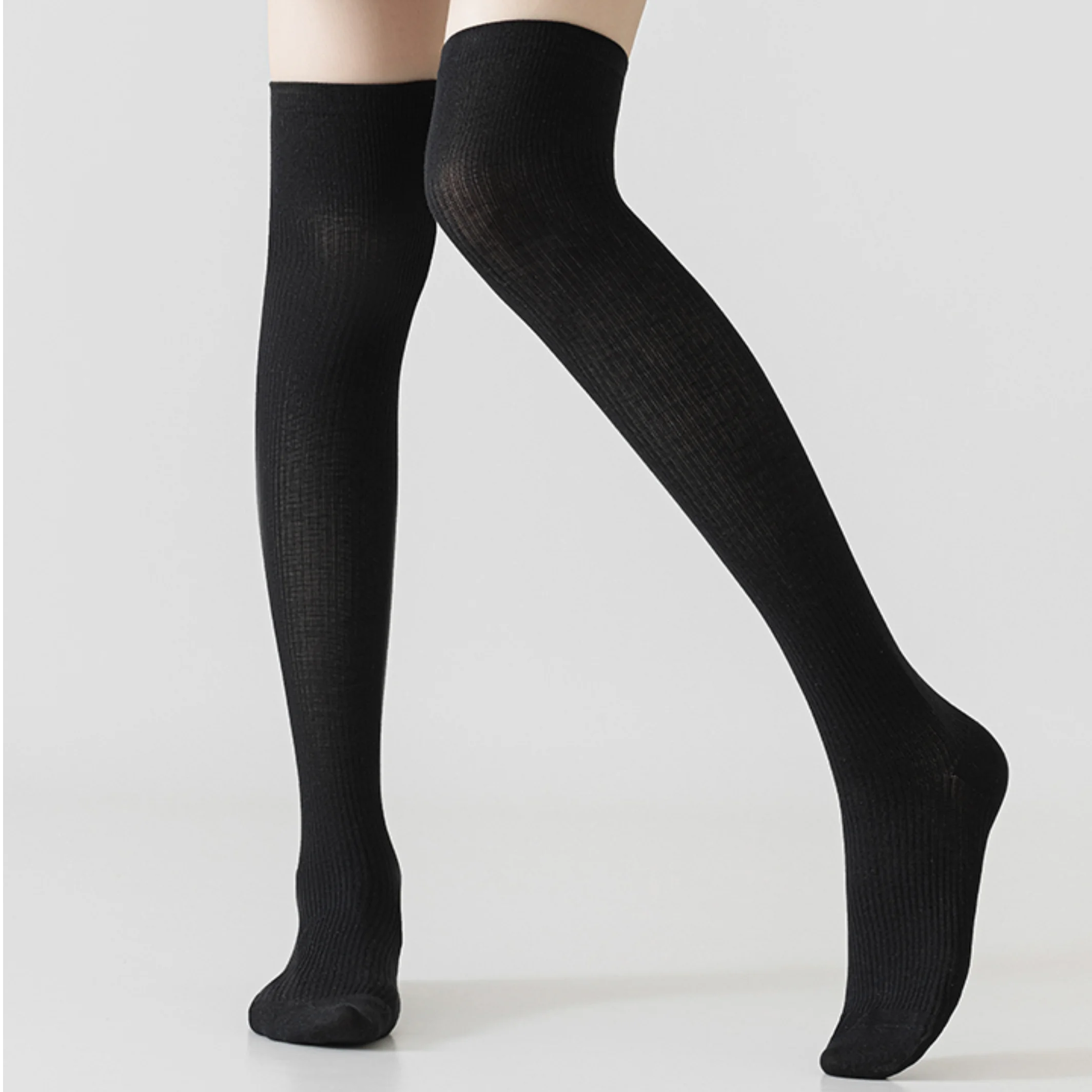 2 Pairs Women's Graduated Compression Thigh-High Socks, Comfort Ribbed Cuff and Stay-Up Fit for All-Day Support