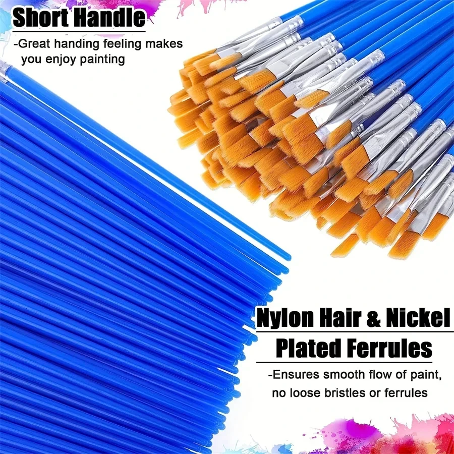 50Pcs Painting Brushes Set Art Round Flat Hair Nylon Hair Paint Brush for Oil Acrylic Watercolor Kids/Artists/Beginners/Student