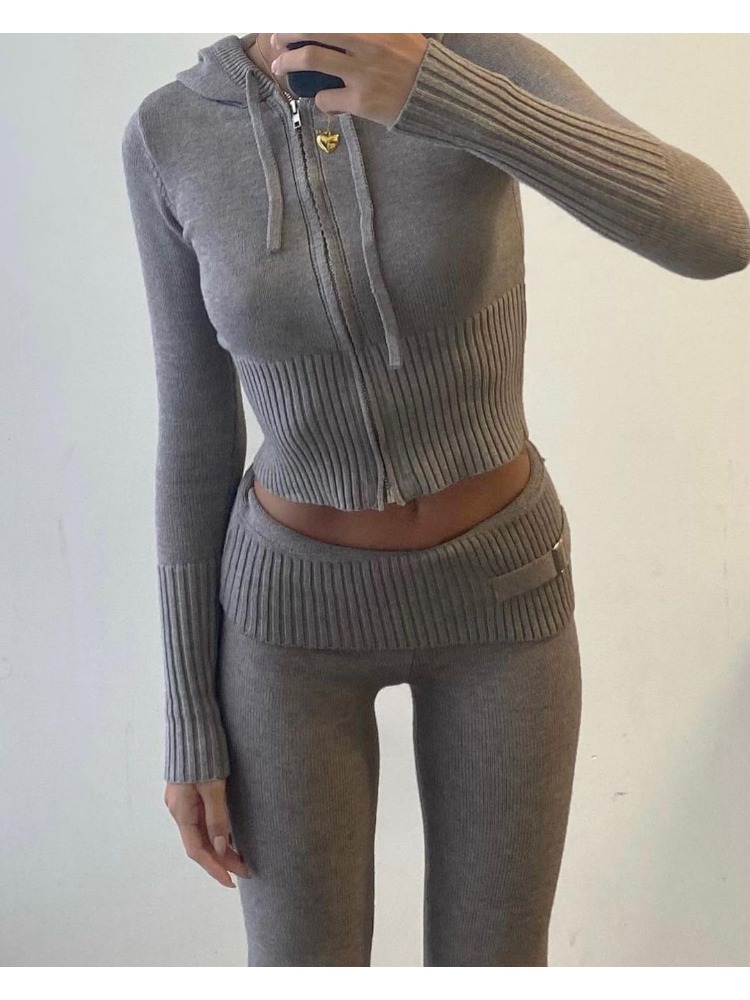Tossy malha moda 2 peça-conjunto calças com capuz agasalho feminino colheita superior malhas e calças femininas define calças femininas outfits