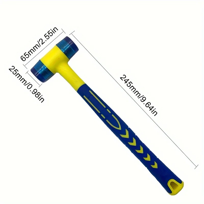 1 Double Headed Installation Hammer, 25mm  Rubber Hammer with Rubber Handle, Detachable Insulated Installation Hammer