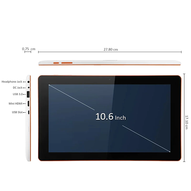 คุณภาพสูง 64Bits 10.6 นิ้ว Windows 10 แท็บเล็ต Z8300 Quad Core CPU 2GB RAM 32GB ROM 1366x768 IPS Dual กล้อง USB 3.0 6600mA