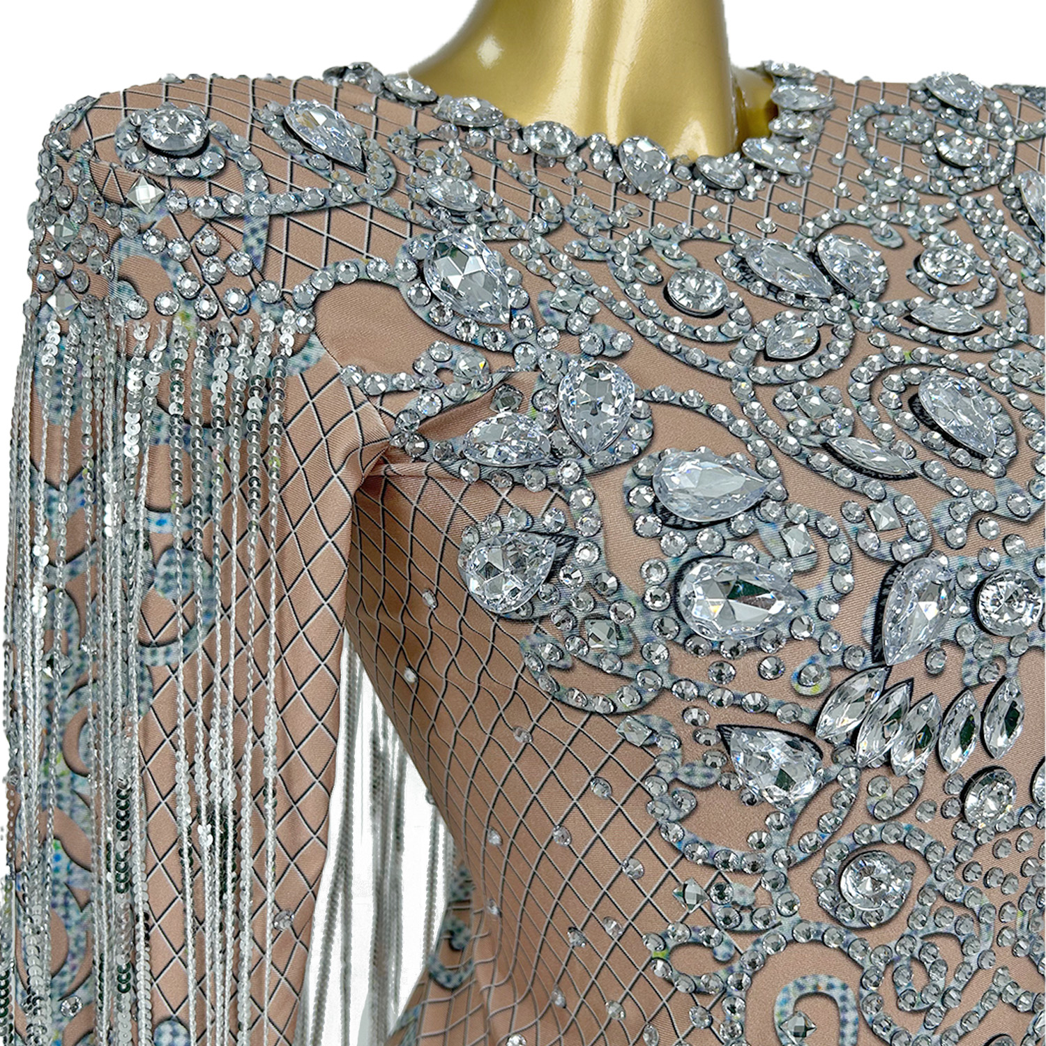 スパンコールの長いタッセルドレス,パーティードレス,ウエディング,結婚式,地面の長さ,ラインストーン,歌手のステージ,ガラ,shuiliandong